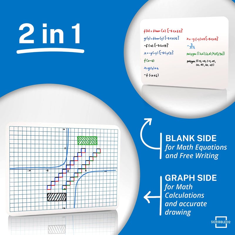 Scribbledo 12 pack Dry Erase XY Axis Graph Lap Boards 9  X 12  for Student and Classroom Use  Math White Board - Double Sided White Boards with 12 Erasers Included - Image 3